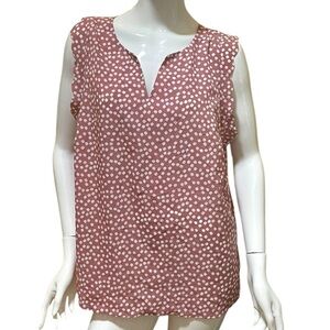 SHEIN Ditsy Floral Print Blouse Pink White Sleeveless 1X